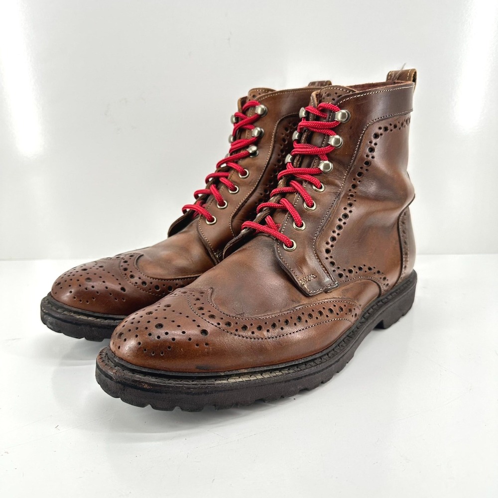 Allen Edmonds Long Branch Boots Men's 8.5 D Brown Leather Wingtip Brogue Vibram